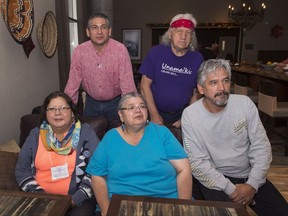The family of Virginia Pictou Noyes, Robert John Pictou, back left, Robert James Pictou, back right, Marie Pictou, Agnes Gould and Francis Pictou, front left to right, attend the National Inquiry into Missing and Murdered Indigenous Women and Girls, in Membertou, N.S. on Tuesday, Oct. 31, 2017. The family of a Mi'kmaq woman who went missing 24 years ago in Maine testified today that they continue hoping for some evidence of what they believe was a violent end to her life.THE CANADIAN PRESS/Andrew Vaughan