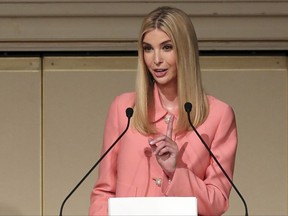 Ivanka Trump, the daughter and advisor to U.S. President Donald Trump, delivers a speech at World Assembly for Women: WAW! 2017 conference in Tokyo Friday, Nov. 3, 2017. (AP Photo/Eugene Hoshiko, Pool)