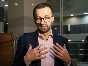 Ukrainian lawmaker Serhiy Leshchenko gestures, during an interview with the Associated Press in Kiev, Ukraine, Friday, Nov. 3, 2017. Leshchenko who helped uncover off-the-books payments allegedly made to former Donald Trump campaign manager Paul Manafort says he provided information on the matter to the FBI,  but never received a follow-up. Leshchenko also told The Associated Press on Friday that his attempts to inform Ukrainian officials about the payments ran into roadblocks. Leshchenko says he "shared some documents" with the FBI about Manafort receiving a $750,000 payment via Kyrgyzstan. (AP Photo/Efrem Lukatsky)