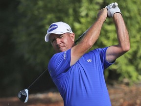 Scott Hend from Australia plays a shot on the 2nd fairway during the first round of the DP World Tour Championship golf tournament in Dubai, United Arab Emirates, Thursday, Nov. 16, 2017. (AP Photo/Kamran Jebreili)