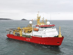 In this Sept. 7, 2011 photo provided by Britain's Ministry of Defense, Royal Navy Antarctic Patrol Vessel HMS Protector is pictured near Plymouth. Argentina's Navy said Saturday, Nov. 18, 2017, it was ramping up the search for a submarine that hadn't been heard from in three days, and at least six other nations said they would join in the effort. HMS Protector is expected to arrive at the area of ​​operations according to Enrique Balbi, Argentina Navy spokesman. (Britain's Ministry of Defense via AP)