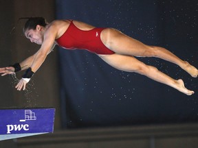Canadian diver Meaghan Benfeito competes in the women's 10m diving at the Canada Cup Grand Prix at the Centre Sportif de Gatineau on April 10, 2016.