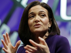 n this Nov. 3, 2015, file photo, Facebook Chief Operating Officer Sheryl Sandberg speaks during a forum in San Francisco. Equal Pay Day is being held Tuesday, April 4, 2017, to highlight wage discrimination against women.