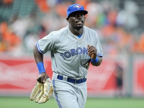 Toronto Blue Jays outfielder Anthony Alford warms up before a game against the Baltimore Orioles on May 19.