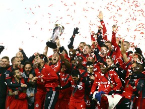 Toronto FC captain Michael Bradley lifts the MLS Cup on Dec. 9.