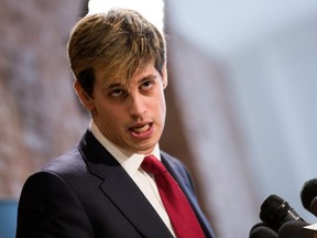 Milo Yiannopoulos speaks during a press conference, February 21, 2017 in New York City. After comments he made regarding pedophilia surfaced in an online video, Yiannopoulos resigned from his position at Brietbart News, was uninvited to speak at the Conservative Political Action Conference (CPAC) and lost a major book deal with Simon and Schuster.