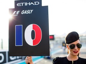 A grid girl seen during the Abu Dhabi Formula One Grand Prix at Yas Marina Circuit on November 26, 2017 in Abu Dhabi.