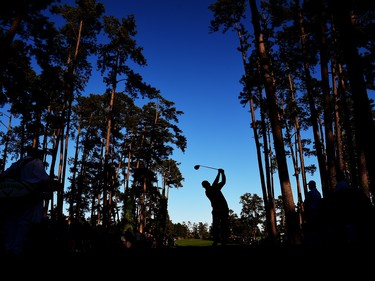 Phil Mickelson tees off on the 17th hole at the Masters on April 7.