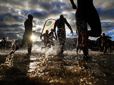 Athletes enter the water during the Subaru Ironman Canada triathlon in Whistler, B.C., on July 30.