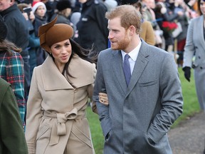 Meghan Markle and Prince Harry attend Christmas Day Church service at Church of St Mary Magdalene on December 25, 2017 in King's Lynn, England.