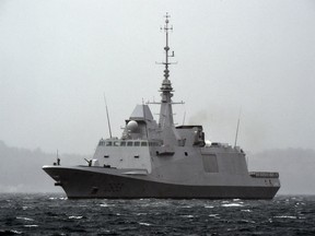 The 3rd FREMM "Languedoc" sails during the acceptation ceremony by the OCCAR on March 16, 2016 in Toulon.