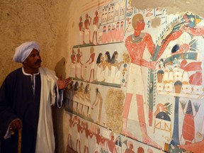 An ancient Egyptian mural found at the newly discovered "Kampp 161" tomb at Draa Abul Naga necropolis on the west Nile bank of the southern Egyptian city of Luxor, December 9, 2017.