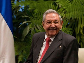 Cuban President Raul Castro smiles during a meeting with Serbian President Aleksandar Vucic (out of frame) at the Revolution Palace in Havana, on December 15, 2017. Ernesto Mastrascusa/AFP/Getty Images.
