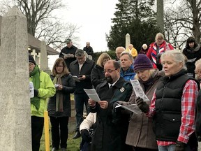 Dozens gathered at the St. John's Cemetery in Halifax on Sunday to remember the children and staff at an orphanage who were killed in the Halifax Explosion.