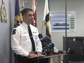 Halifax Police Supt. Jim Perrin speaks to reporters about two April 2016 homicides in the Halifax area at a press conference in Halifax on Saturday, Dec. 9, 2017.