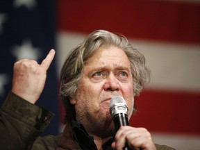 Former White House strategist Steve Bannon speaks during a rally for U.S. Senate hopeful Roy Moore, Tuesday, Dec. 5, 2017, in Fairhope Ala.