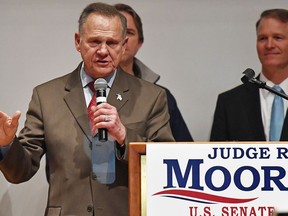 U.S. Senate candidate Roy Moore speaks at the end of an election-night watch party at the RSA activity center, Tuesday, Dec. 12, 2017, in Montgomery, Ala. Moore didn't concede the election to Democrat Doug Jones.