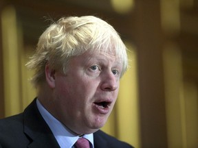 Foreign Secretary Boris Johnson speaks during an address at the Foreign Office in London,  Thursday, Dec. 7, 2017.