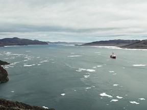 The CCGS Amundsen crosses the Bellot Strait, a narrow passageway between the Boothia Peninsula and Somerset Island.