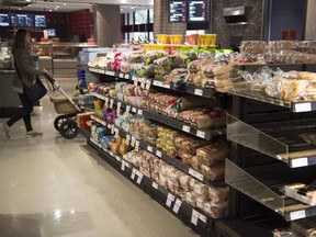 Various brands of bread sit on shelves in a grocery store in Toronto on Wednesday Nov. 1, 2017.