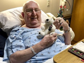 This Dec. 7, 2017, photo shows Ron Villemaire in Bedford, N.H. Villemaire, a terminally ill "Star Wars" fan, is unable to get himself to the movie theater and sit in a seat. So fire departments are planning to take him to the movie Saturday, Dec. 16. They'll transfer him to a hospital bed provided at the theater.