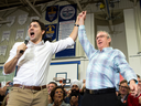 Prime Minister Justin Trudeau campaigns with South Surrey-White Rock Liberal candidate Gordie Hogg on Dec. 2, 2017.