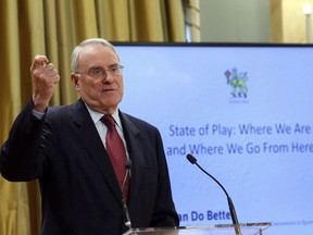 Retired NHL goaltender Ken Dryden addresses the "We Can Do Better" Governor General's Conference on Concussions in Sport in Ottawa Tuesday December 6, 2016. Books about concussions in hockey, the future of Canada, the struggles of an Indigenous community in northern Ontario, and a family's torment under the rule of Afghan warlords have been shortlisted for the $40,000 BC National Award for Canadian Non-Fiction. THE CANADIAN PRESS/Fred Chartrand