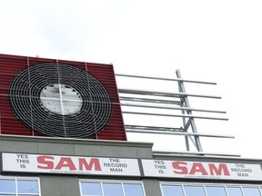 Part of the uncompleted Sam The Record Man sign is shown in Toronto on Friday Dec. 1, 2017. The landmark Sam the Record Man sign being reinstalled in downtown Toronto. A giant neon sign that once drew visitors to Toronto's landmark Sam the Record Man store is rising again and will soon light up a busy downtown hub in the city. THE CANADIAN PRESS/Doug Ives