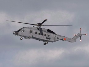 A CH-148 Cyclone maritime helicopter is seen during a training exercise at 12 Wing Shearwater near Dartmouth, N.S. on March 4, 2015. 2015. Testing of some of Canada's new navy helicopters has hit a snag.The Canadian Forces says a sonar system used by the CH-148 Cyclones must be removed before the helicopters are allowed to land on ships.