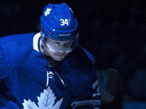 Toronto Maple Leafs Auston Matthews takes to the ice ahead of NHL hockey action against Washington Capitals in Toronto on November 25, 2017. Toronto Maple Leafs star centre Auston Matthews says he has been dealing with concussion symptoms after colliding with a teammate in a game earlier this month. Matthews confirmed the nature of his latest injury to reporters Friday after participating in his first practice in two weeks.