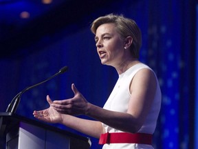 Candidate Kellie Leitch speaks during the opening night of the federal conservative leadership convention in Toronto on Friday, May 26, 2017.