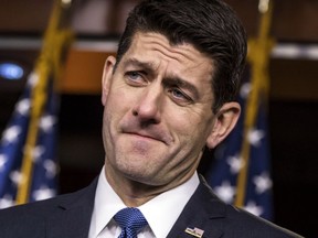 Speaker of the House Paul Ryan, R-Wis., meets with reporters to answer questions on the tax bill and sexual misconduct on Capitol Hill, in Washington, Thursday, Dec. 14, 2017. Ryan says Republican Rep. Blake Farenthold has "made the right decision" to retire at the end of his term amid allegations of sexual harassment.