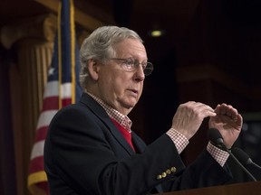 Senate Majority Leader Mitch McConnell, R-Ky., discusses the GOP agenda for next year and touts his accomplishments in the first year of the Trump Administration, during news conference on Capitol Hill in Washington, Friday, Dec. 22, 2017.