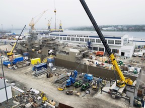 A Navy ship undergoes a mid-life refit at the Irving Shipbuilding facility in Halifax on July 3, 2014.