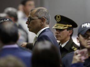 Ecuador's Vice President Jorge Glas attends his sentencing at court in Quito, Ecuador, Wednesday, Dec. 13, 2017. Glas was sentenced to six years in jail after a court ruling determined he accepted bribes from Brazilian construction giant Odebrecht.