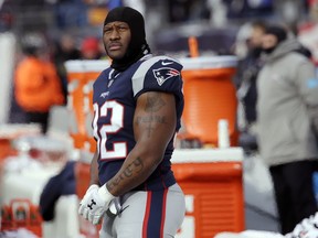 New England Patriots linebacker James Harrison stands on the sideline before an NFL football game against the New York Jets, Sunday, Dec. 31, 2017, in Foxborough, Mass.