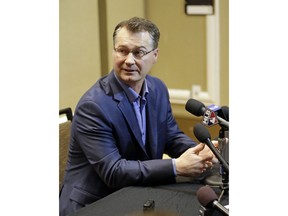 Scott Daniel Servais, manager of the Seattle Mariners, talks with members of the media at the MLB baseball winter meetings Tuesday, Dec. 12, 2017, in Orlando, Fla.