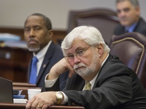 FILE- This May 5, 2017 file photo shows Sen. Jack Latvala, R-Clearwater at the Florida Capitol in Tallahassee, Fla. Gov. Rick Scott issued a statement Wednesday, Dec. 20,2017, calling on Sen. Latvala to step down after an investigation found credible evidence of sexual misconduct.