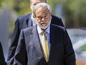 FILE- In this April 28, 2017 file photo, Dr. Salomon Melgen arrives at the federal courthouse in West Palm Beach, Fla. Prosecutors say Melgen, a prominent Florida eye doctor who was accused of bribing New Jersey Democratic Sen. Bob Menendez, should get a 30-year sentence for Medicare fraud. A three-day sentencing hearing for Melgen is scheduled to begin Tuesday, Dec. 5, 2017, in West Palm Beach on 67 counts. Prosecutors say the 63-year-old doctor stole more than $100 million from the federal government. He was convicted in April after a 2 1/2- month trial.