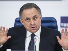 FILE - In this Friday, Dec. 25, 2015 file photo, Russian Sports Minister Vitaly Mutko gestures during a news conference in Moscow, Russia. On Tuesday, Dec. 5, 2017 IOC imposed a lifetime Olympic ban on Mutko.