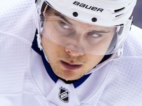 Toronto Maple Leafs centre Auston Matthews lines up for a faceoff against the Vancouver Canucks on Dec. 2.