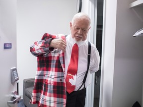 Don Cherry dresses for “Coach's Corner” on Hockey Night in Canada in Toronto on Nov. 11.