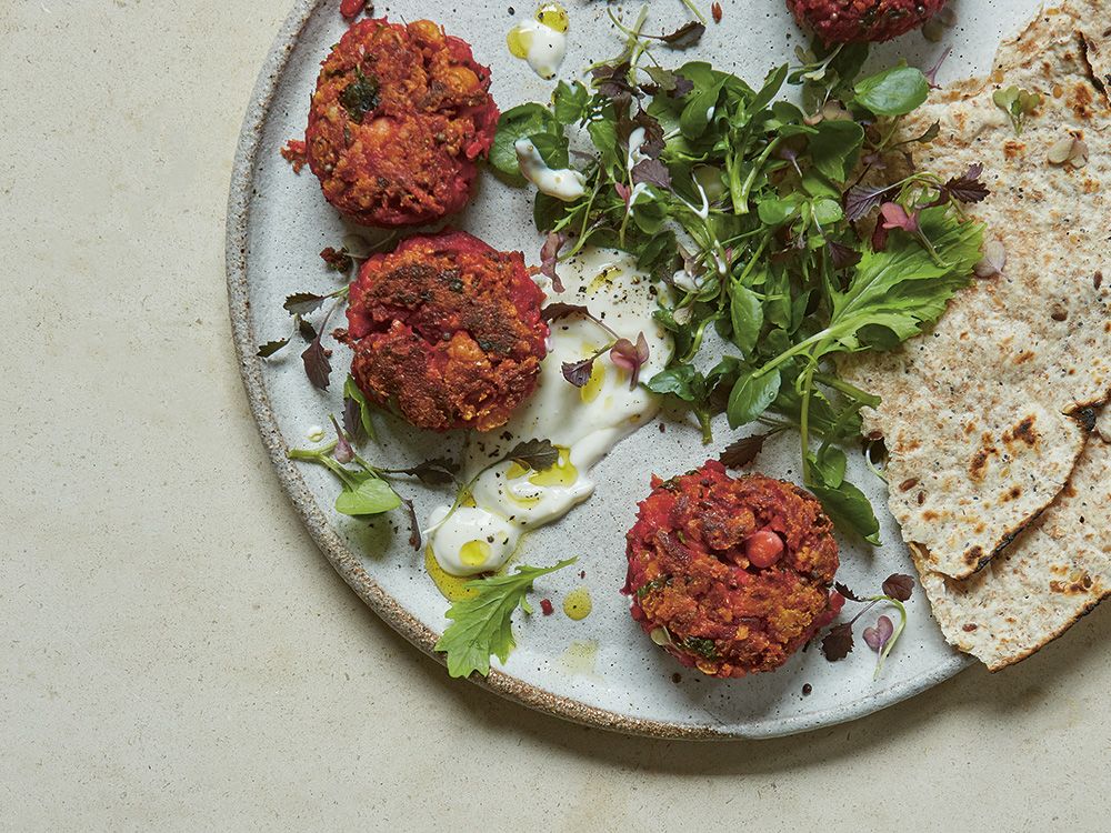 Cook this Beet and mustard seed fritters from The Modern Cook's Year
