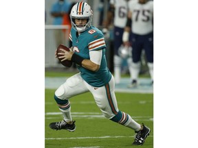 Miami Dolphins quarterback Jay Cutler (6) looks to pass, during the first half of an NFL football game against the New England Patriots, Monday, Dec. 11, 2017, in Miami Gardens, Fla.