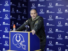 Indianapolis Colts head coach Chuck Pagano responds to a question during a news conference before an NFL football practice, Wednesday, Dec. 27, 2017, in Indianapolis.