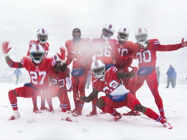 ORCHARD PARK, NY - DECEMBER 10:  Buffalo Bills players pose for a picture before a game against the Indianapolis Colts on December 10, 2017 at New Era Field in Orchard Park, New York.  (Photo by Bryan Bennett/Getty Images)