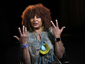 FILE - This file photo taken Aug. 25, 2017, shows actress Pam Grier during an interview in Washington. Grier, the star of gritty 1970s Blaxploitation movies like "Foxy Brown" and "Coffy," is scheduled to be a guest at the 2018 Las Cruces International Film Festival. Grier will join Cybill Shepherd, star of the television series "Moonlighting," at the film festival which begins March 7, 2018.