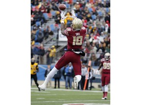 Florida State wide receiver Auden Tate (18) pulls in a touchdown reception in the first half of the Independence Bowl NCAA college football game against Southern Mississippi in Shreveport, La., Wednesday, Dec. 27, 2017.