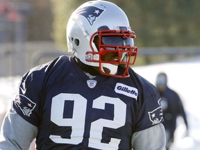 New England Patriots linebacker James Harrison runs through a drill during an NFL football team practice Wednesday, Dec. 27, 2017, in Foxborough, Mass. The Patriots signed the 39-year-old, five-time Pro Bowl linebacker after he was released Saturday by the Pittsburgh Steelers.