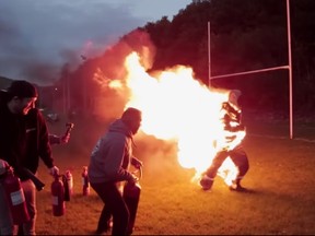 Stuntman Antony Britton sets the world record for longest run while also being on fire.